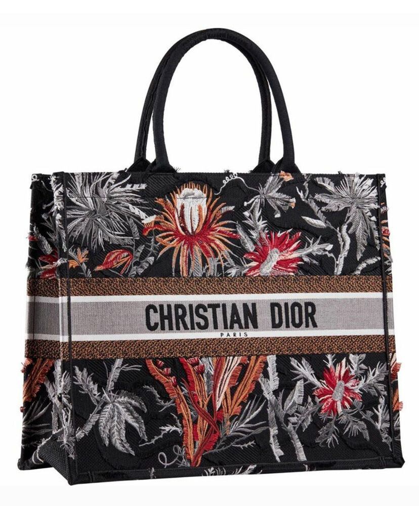 Christian Dior Book Tote Velvet Mizza Embroidery Canvas Black